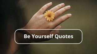 photograph of hand wearing a yellow flower as a ring on the finger with "be yourself quotes" text overlaid