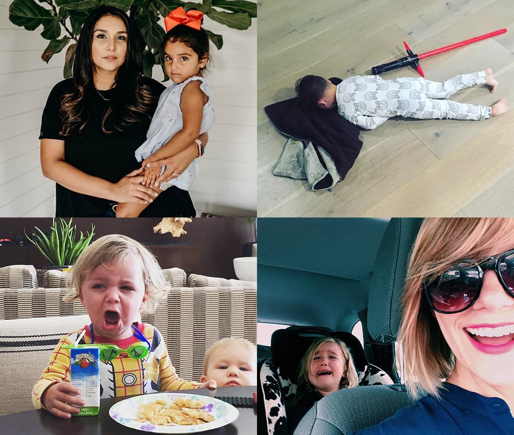 montage of four different personal photos of moms in their parenthood journey including dealing with guilt and loneliness