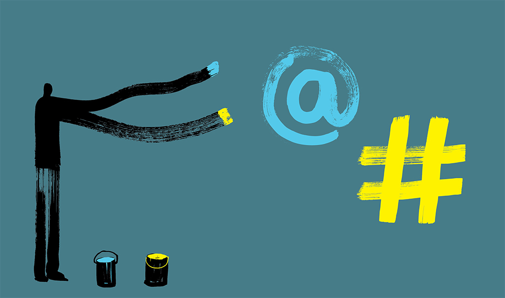 Illustration Of A Figure Painting The @ and # Symbols Representing Feelings Of Loneliness Caused By Technology And Social Media