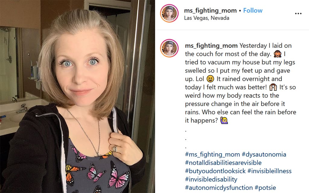 an instagram post from ms fighting mom with a written caption of how her disability caused her to isolate herself when she was not feeling well