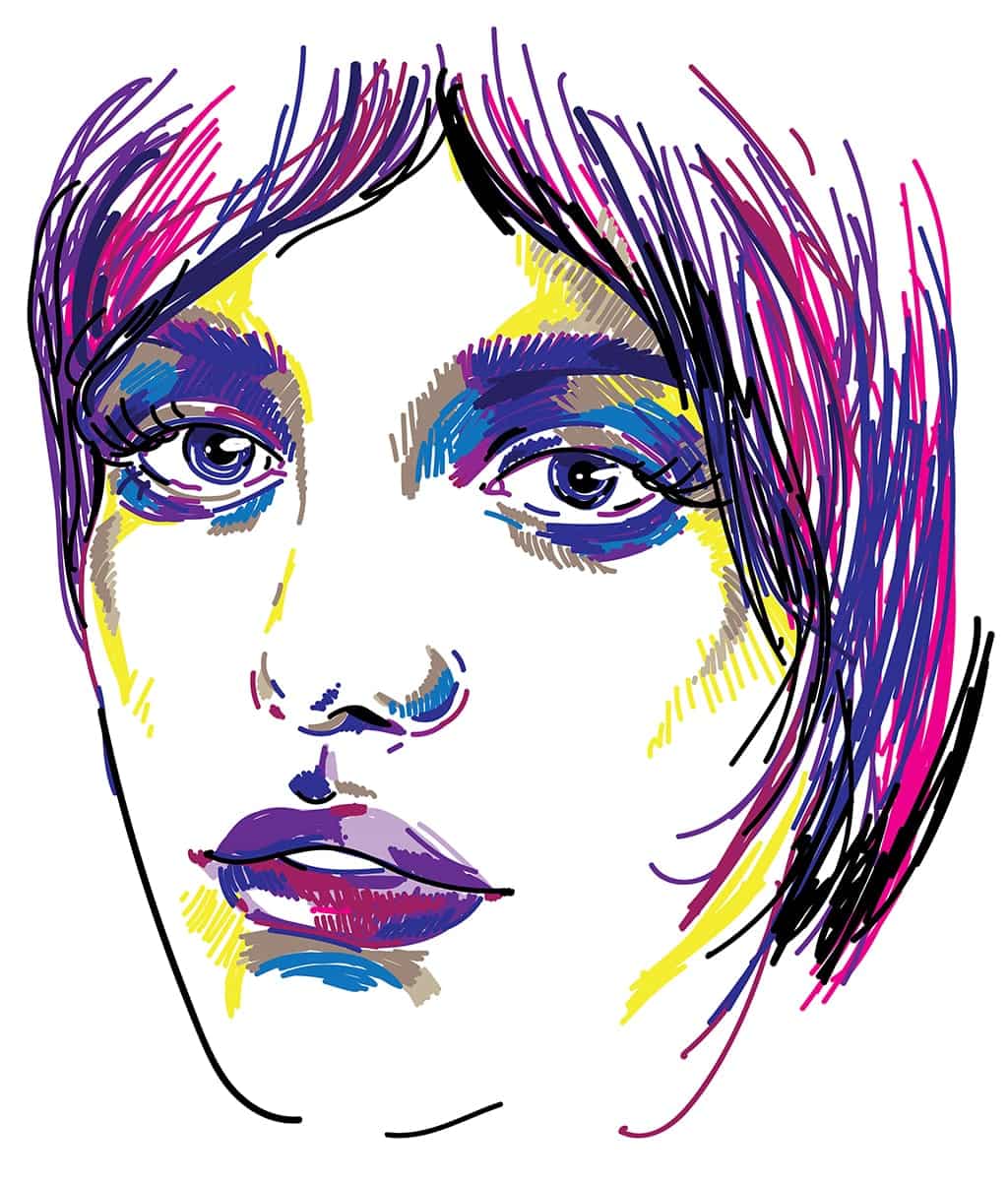 Colorful Sketch Of The Face Of An Androgynous Person