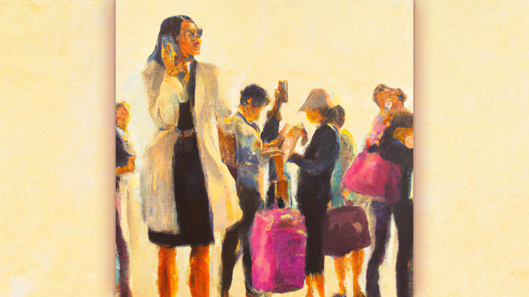 Expat Loneliness: How To Connect When Far From "Home" Impressionist Oil Painting Of Travelers In Busy Airport, International Relocation Concept