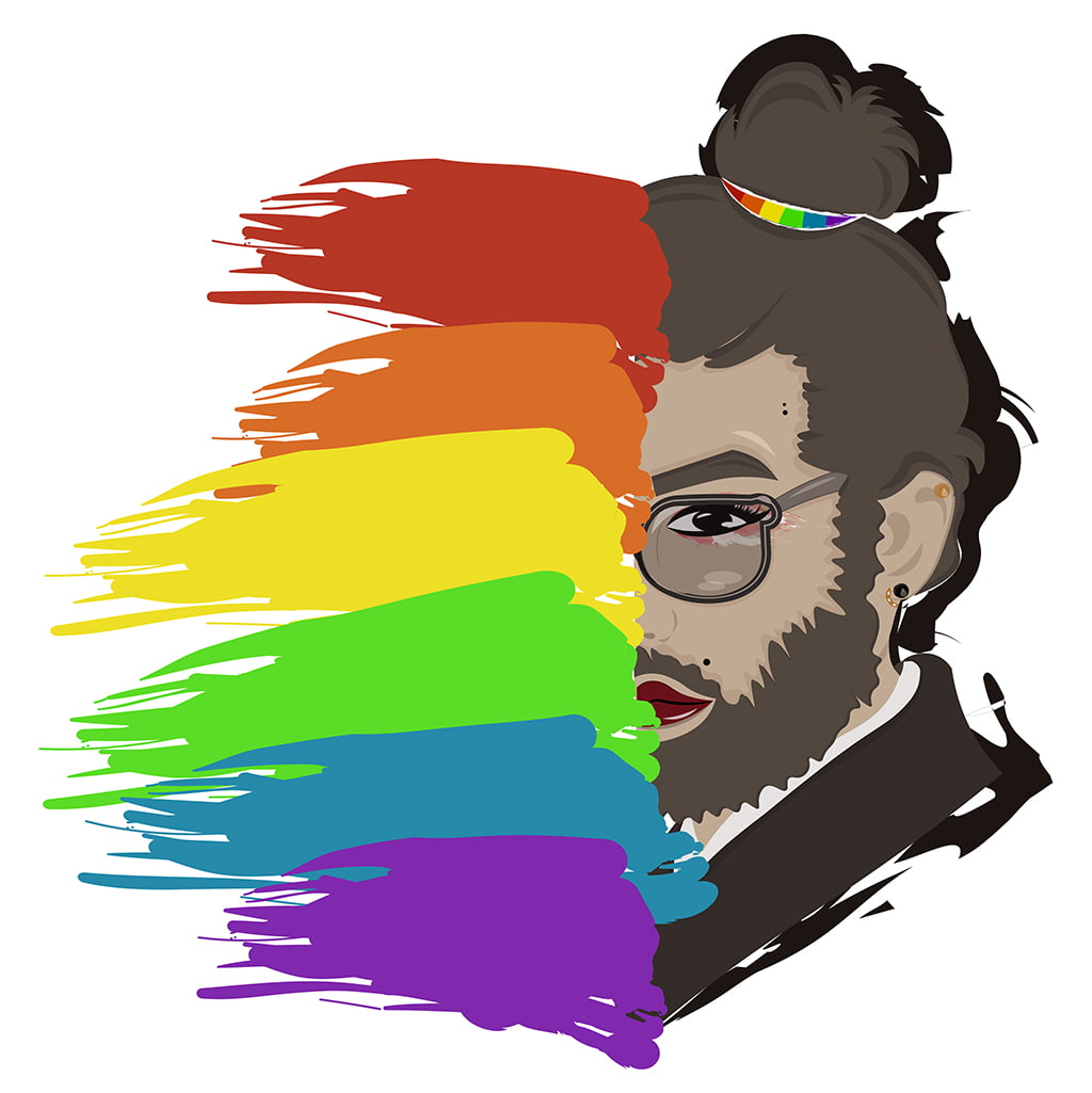 The History Of Queer And Gay Loneliness Abstract Illustration Of An LGBTQ Individual With Half Of Their Face Turning Into The Pride Colors
