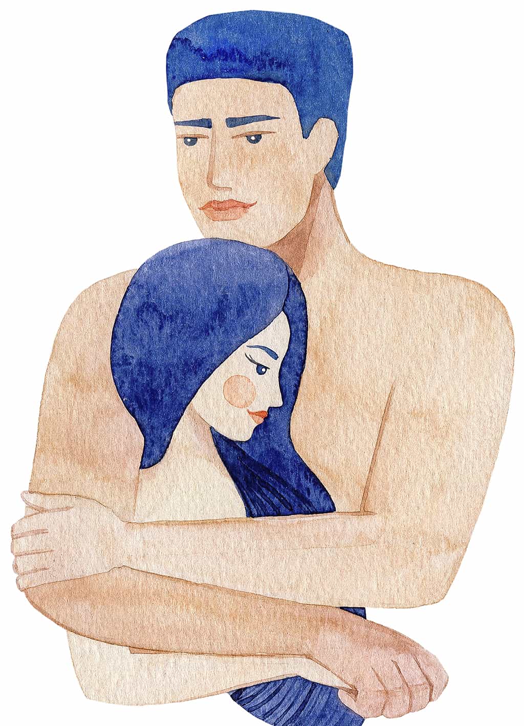 Watercolor Illustration Of A Couple With The Man Holding The Woman From Behind Signifying A Sexless Relationship