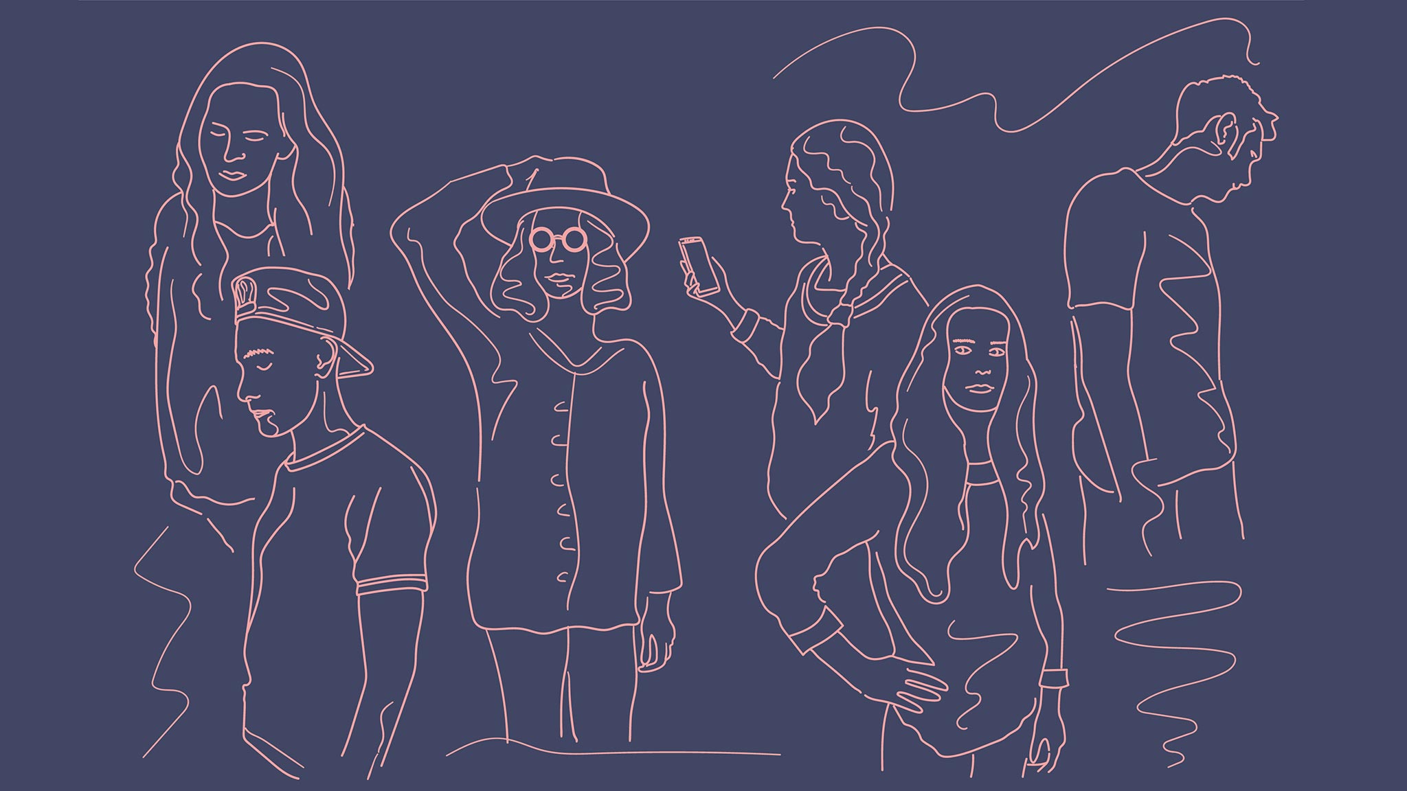 Millennial Loneliness: How The Loneliest Generation Can Make New Connections Vector Line Sketch Of Six Young Adults In Various Poses, Each Alone In Contemplation
