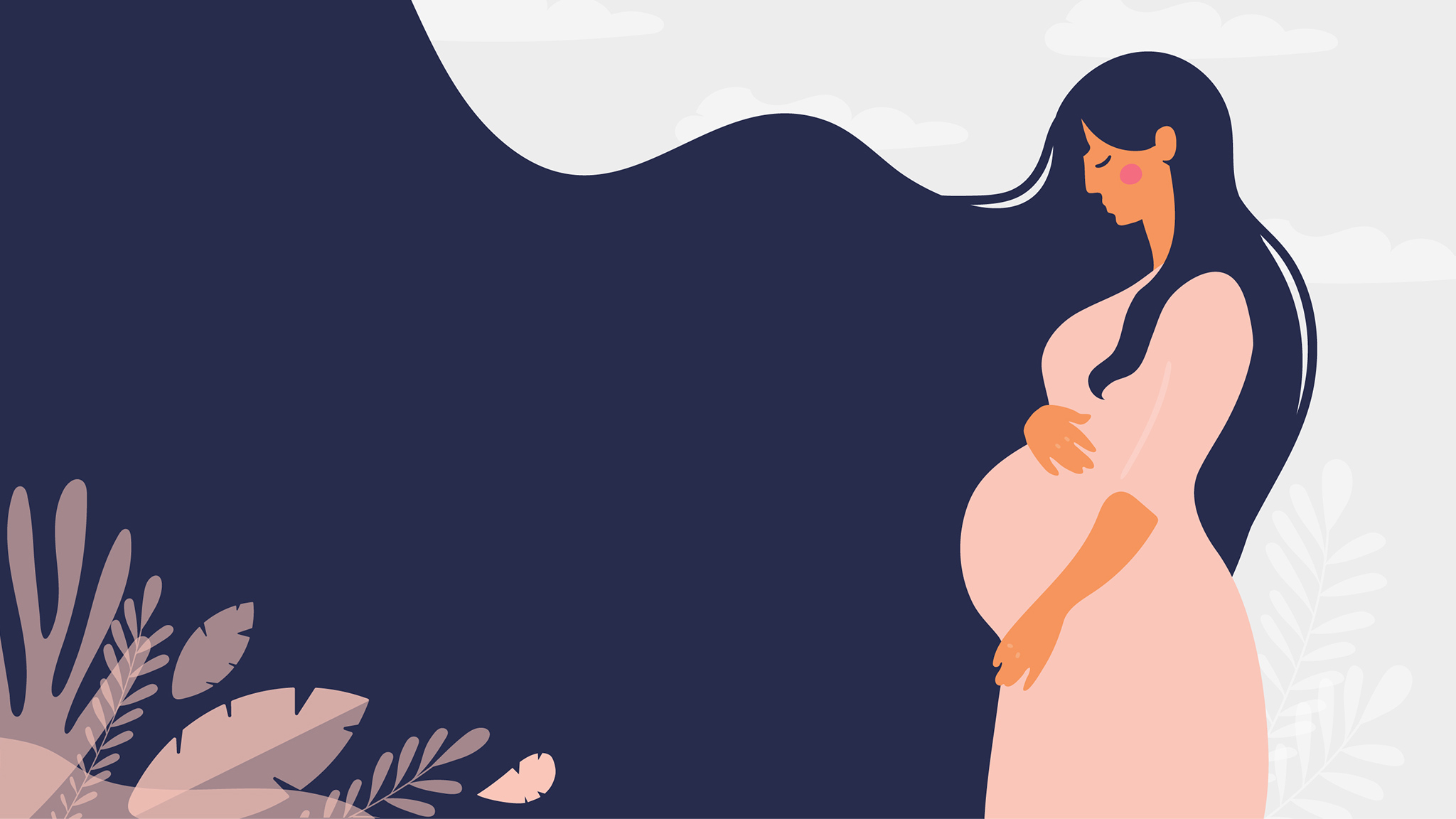 Vector Illustration Of Pregnant Woman's Silhouette As She Lovingly Holds Her Belly