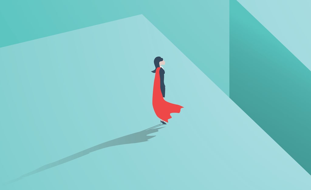 illustration of a person in a cape, feeling confident in their gender identity